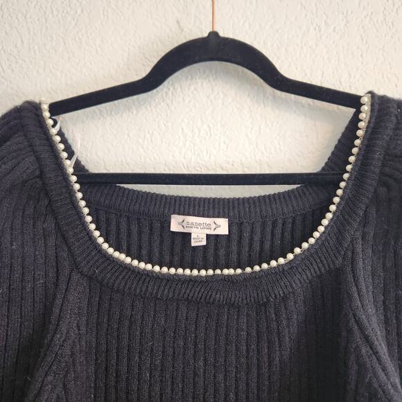 Nanette Lapore Women's Size Large Square Pearl Neck Puff Long Sleeve Sweater New - Picture 3 of 4